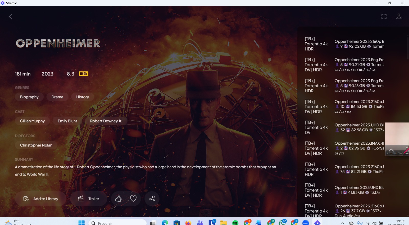 Lista de streams no Stremio com tags TB+ do TorBox